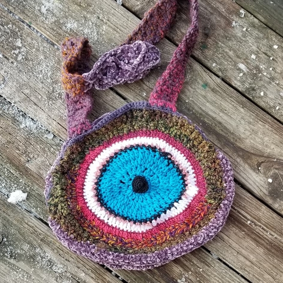 Crochet Evil Eye Boho Handbag Crossbody - Picture 1 of 5